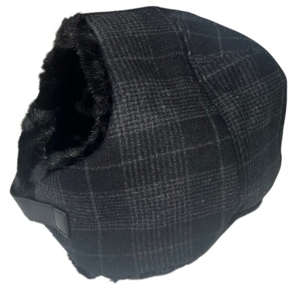Banana Republic Glen Check Black and Grey Plaid Fur Detail Hat S/M - Picture 7 of 10